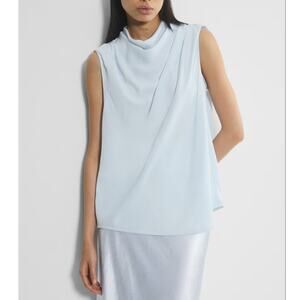 Aritzia Babaton Carter Top Sz L NWOT Light Blue Draped Cowl Neck Blouse Workwear